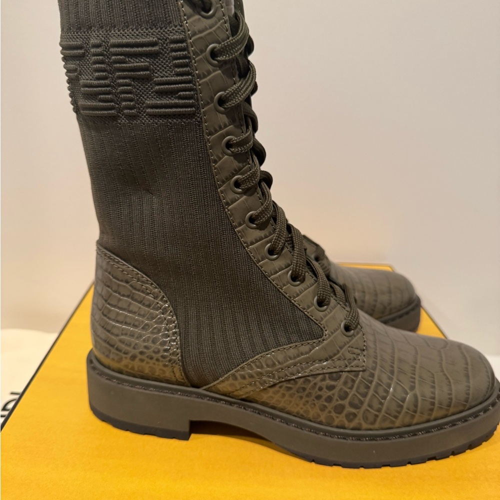 Fendi Rockoko Croco-Embossed Leather
Logo Biker Boots